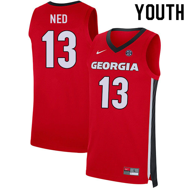 Youth #13 Jonathan Ned Georgia Bulldogs College Basketball Jerseys Sale-Red